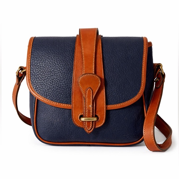 Dooney & Bourke Leather Crossbody Bag Navy Brown Vintage Style Designer Handbag - Picture 3 of 15